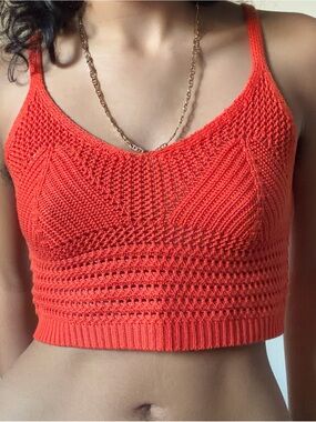 Almost Famous Crochet Knit Crop Top - Bright Orange
